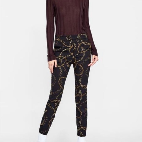 Pants - New Zara black pants with gold chain pattern
size 10
